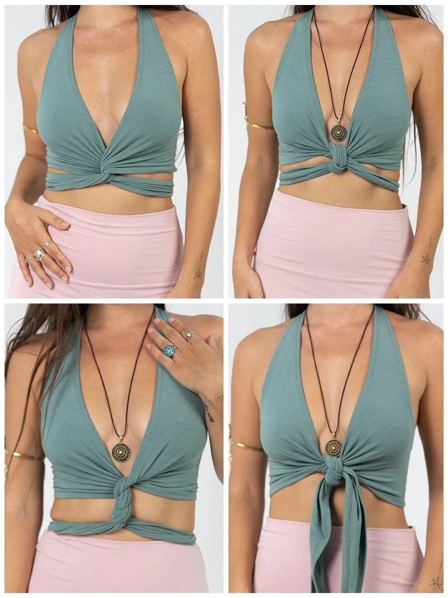 4-Way Serpent Tie Top - Sage