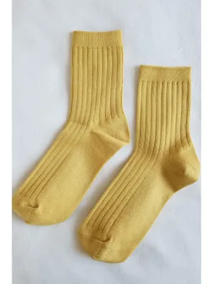 Butter Yellow Classic Knit Ribbed Cotton Blend Socks