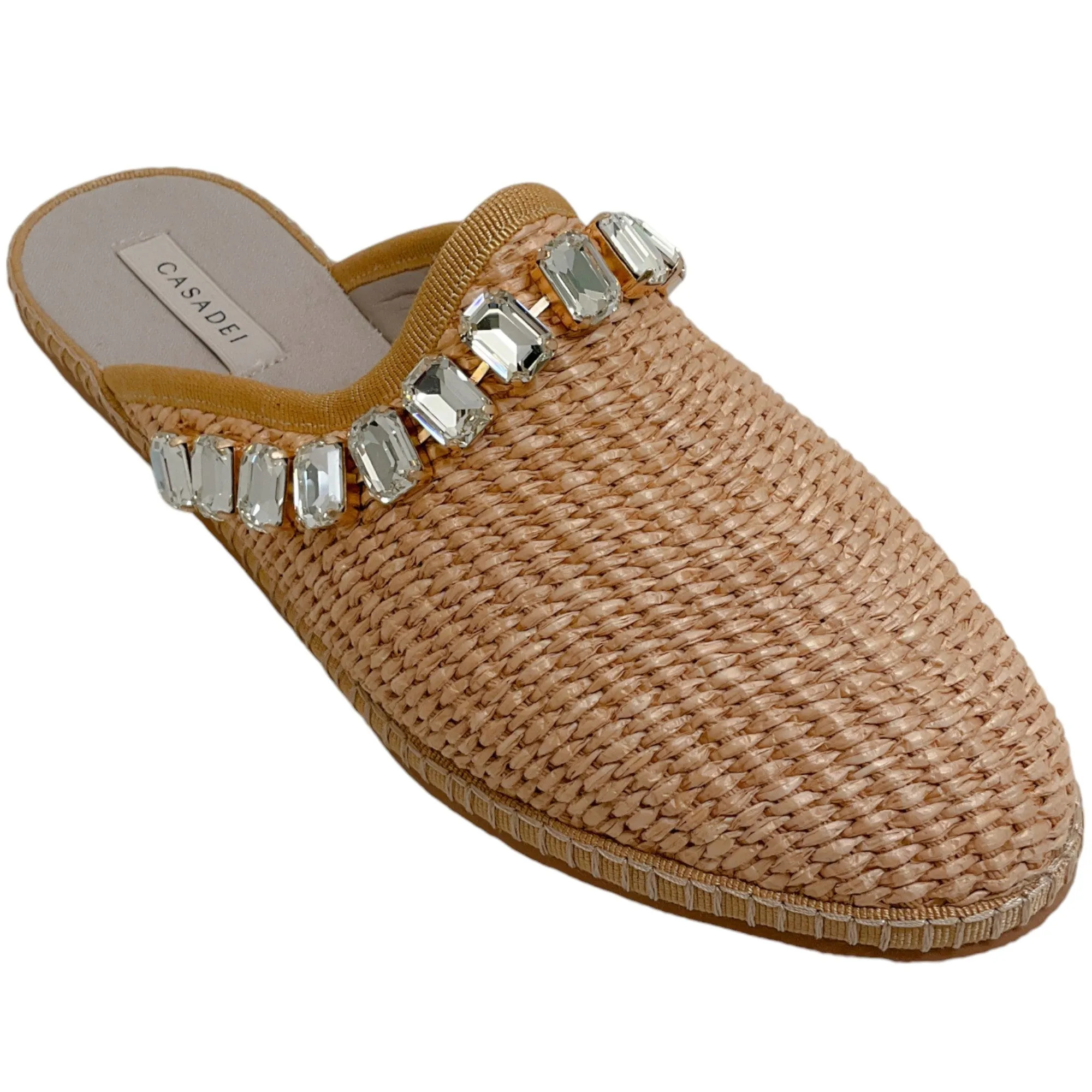 Casadei Toffee Rattan Capalbio Crystal Slides