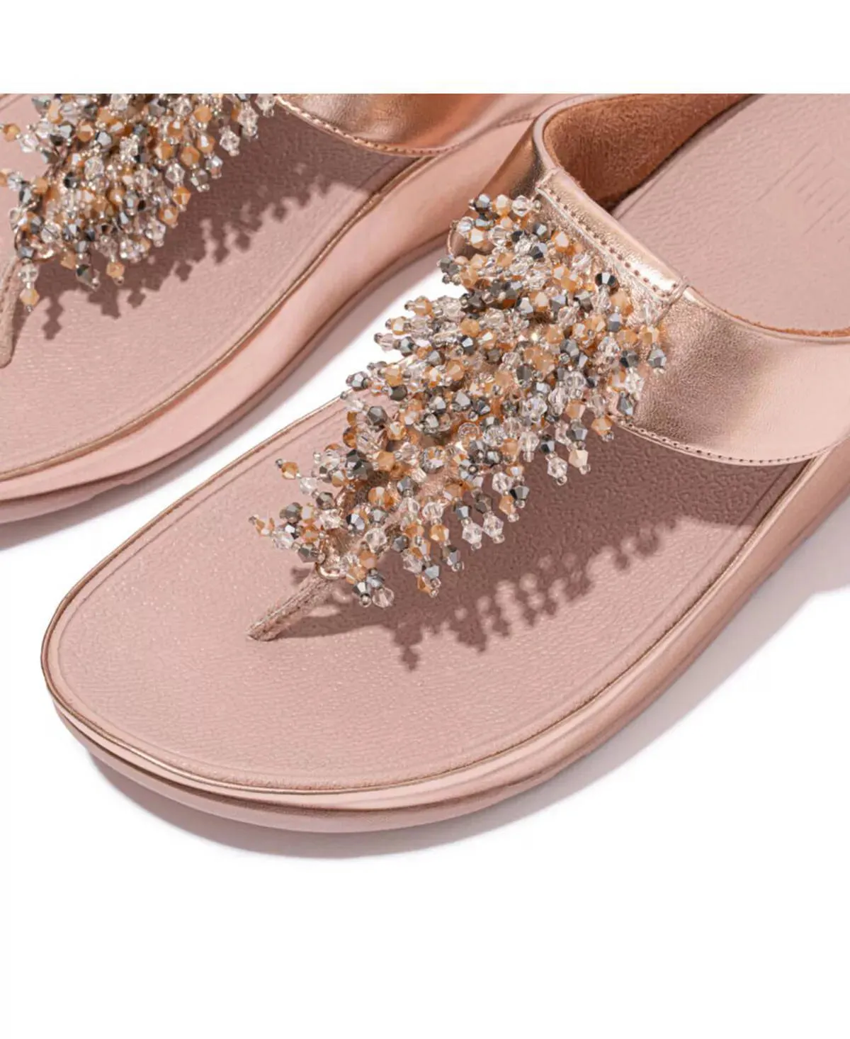 FitFlop Womens Rumba Beaded Toe-Post Sandals Rose Gold