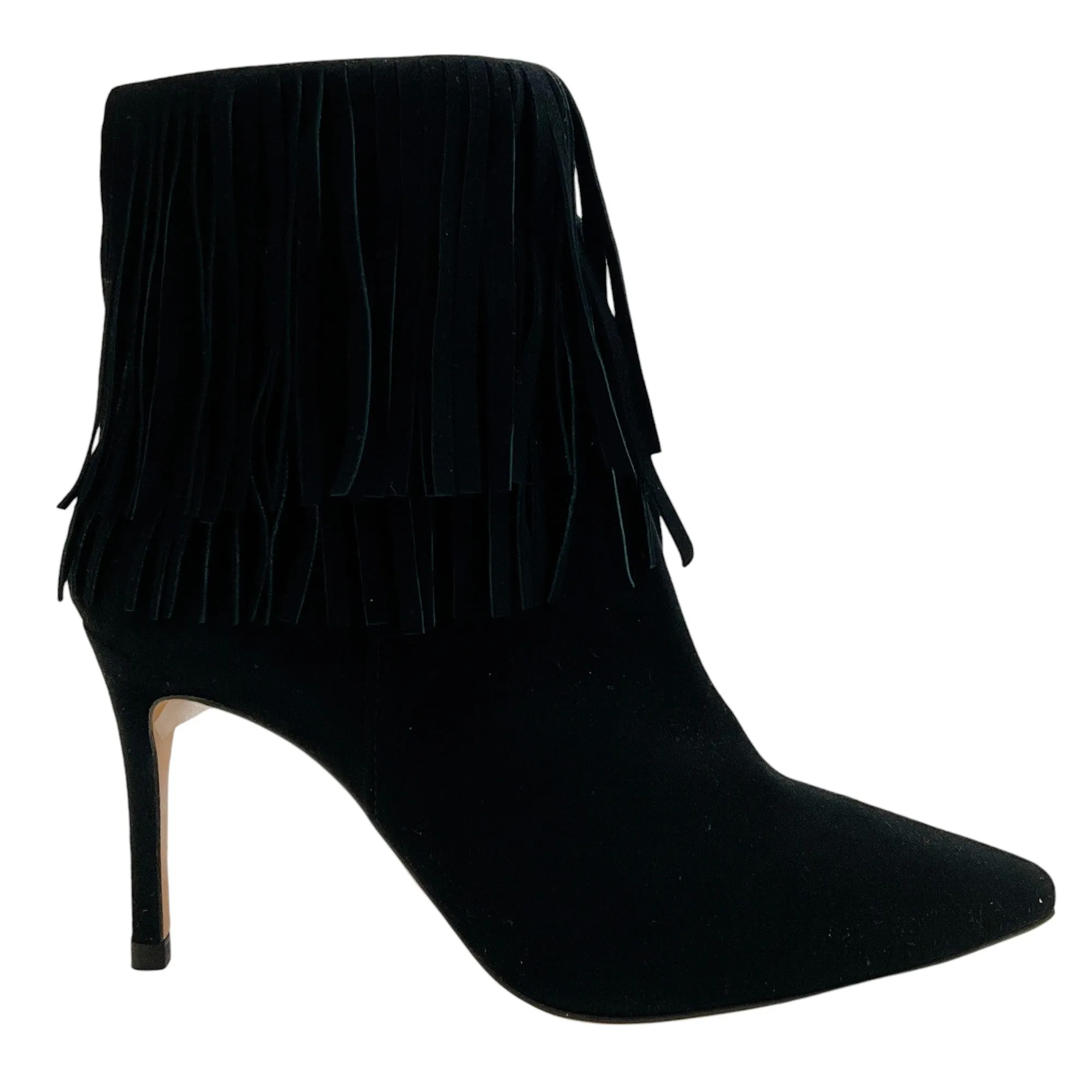 L'Agence Black Suede Mathilde Fringe Ankle Booties