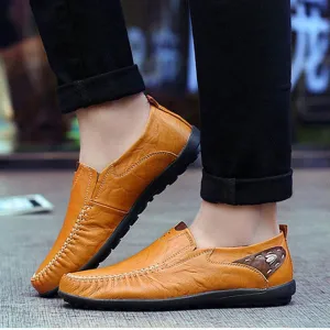 Mens Casual Leather Loafers with Rubber Anti Slippery Surface