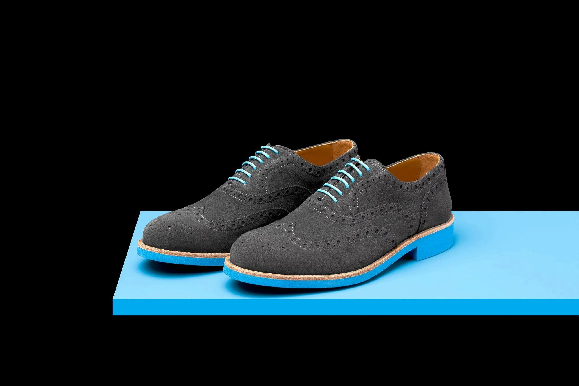 Mens Grey & Blue Suede Wingtip Dress Shoes