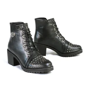 Milwaukee Leather MBL9426 Women's Distress Black Rocker Fashion Boots with Studded Instep