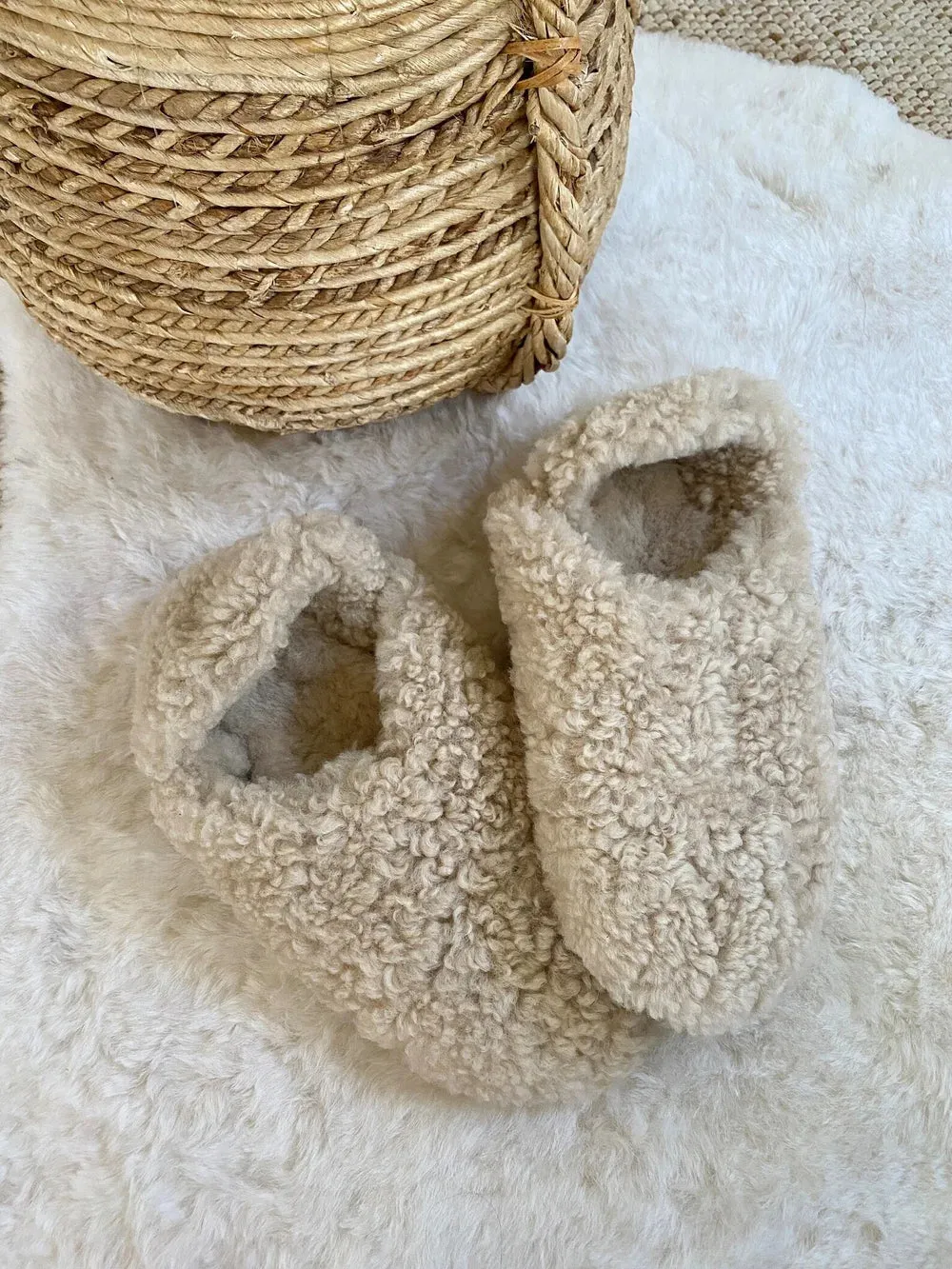 "Morocco" Sheepskin Home Slippers in Beige color