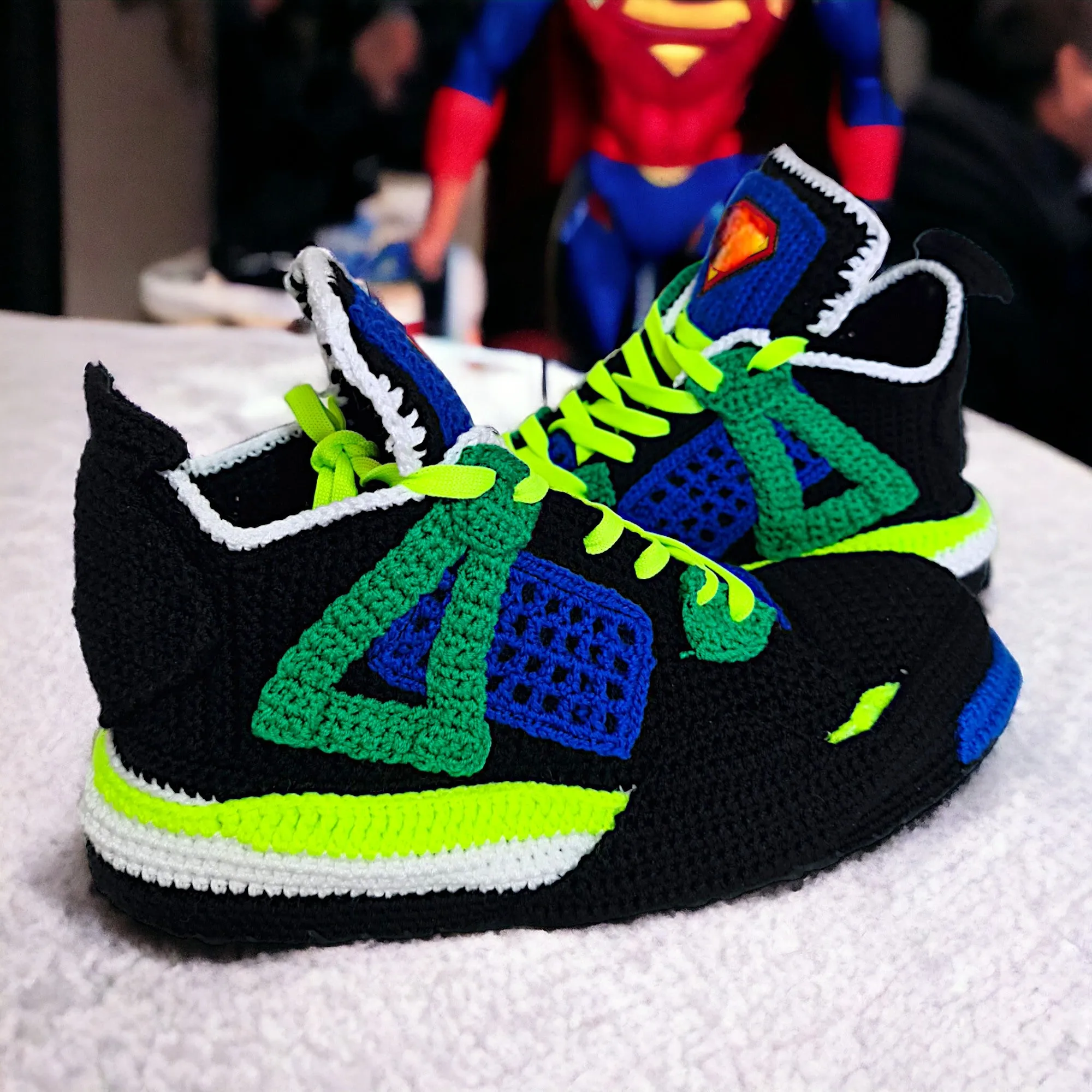 Superman Jordan 4 Crochet Sneaker Slippers | Colorway Shoes | Sneakerhead Gift | Custom Knitted Sneakers | Custom Rare Cosplay Kicks