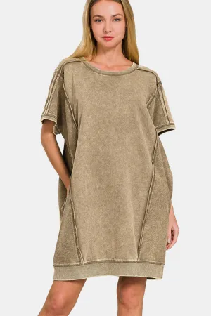 Washed Exposed Seam Mini Tee Dress