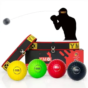 YMX BOXING Reflex Ball Set - 4 React Reflex Ball Plus 2 Adjustable Headband, Great for Reflex, Timing, Accuracy, Focus and Hand Eye Coordination Training of Boxing